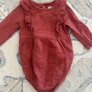 Charming Ruffled Kids Bodysuit in Deep Red